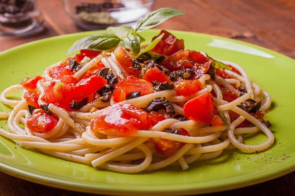 Summer Cold Spaghetti Pasta Salad With Ripe Tomatoes